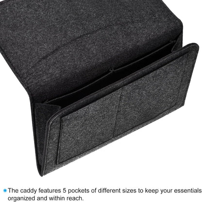 PATIKIL 11in Bedside Caddy, Bed Caddy Bedside Organizer Hanging 5 Pocket Soft Felt Bed Pockets Bedside Storage Organizer Remote Control Holder for Bedroom Phones Glasses, Pink