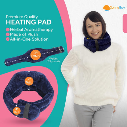 SunnyBay Microwave Heating Pad, Microwavable Heated Neck and Shoulder Wrap, Hands-Free Weighted Moist Hot or Cool Pack, Soft Fleece Cover and Flaxseed Filling, 26 Inch Length, SkyBlue