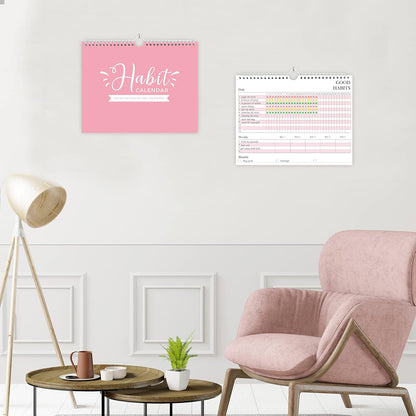 Habit Tracker Journal - Undated Weekly & Monthly Planner with Spiral Binding12Months, 8.5"x11' Pink