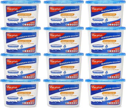 Vacplus Moisture Absorber, 10.5 OZ, Strong Absorption, Ocean Scent | Closet, Bathroom, Kitchen, Study, Odor Eliminator, Dehumidifier Bucket, 12 Pack