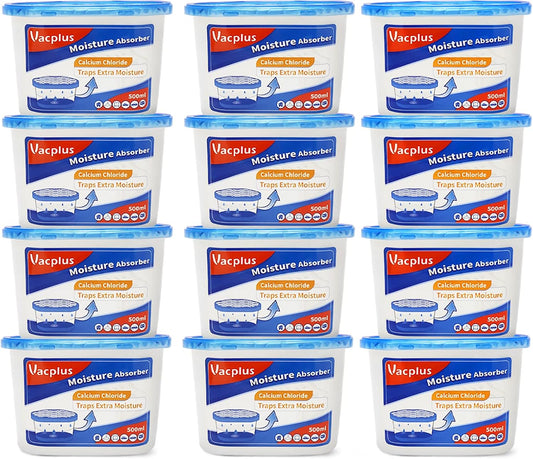 Vacplus Moisture Absorber, 10.5 OZ, Strong Absorption, Ocean Scent | Closet, Bathroom, Kitchen, Study, Odor Eliminator, Dehumidifier Bucket, 12 Pack