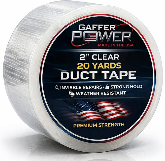 Gaffer Power Clear Repair Tape 2 in x 20 Yds, Waterproof, Made in USA | Semi-transparent heavy duty duct tape for tarps, greenhouses and outdoor repairs