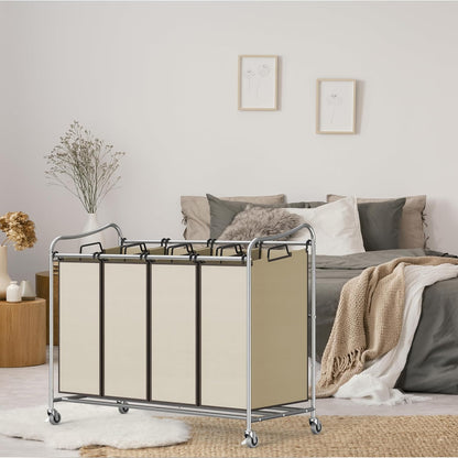 Simple Houseware 4-Bag Heavy Duty Laundry Sorter Rolling Cart, Dark Grey | Removable Bags and Lockable Wheels for Laundry Room Organization