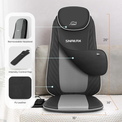 Snailax Shiatsu Back Massager with Heat, Deep Kneading Massage Chair Pad for Neck, Shoulders, Full Back & Waist, Adjustable Roller Massage Seat Cushion for Home Office, Pain Relief, Gift for Men Women