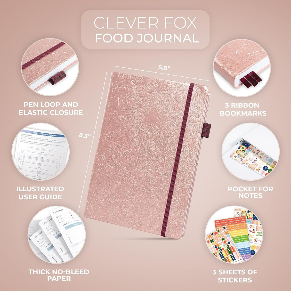 Clever Fox Food Journal for Women & Men, Weight Loss Tracker, Aquamarine