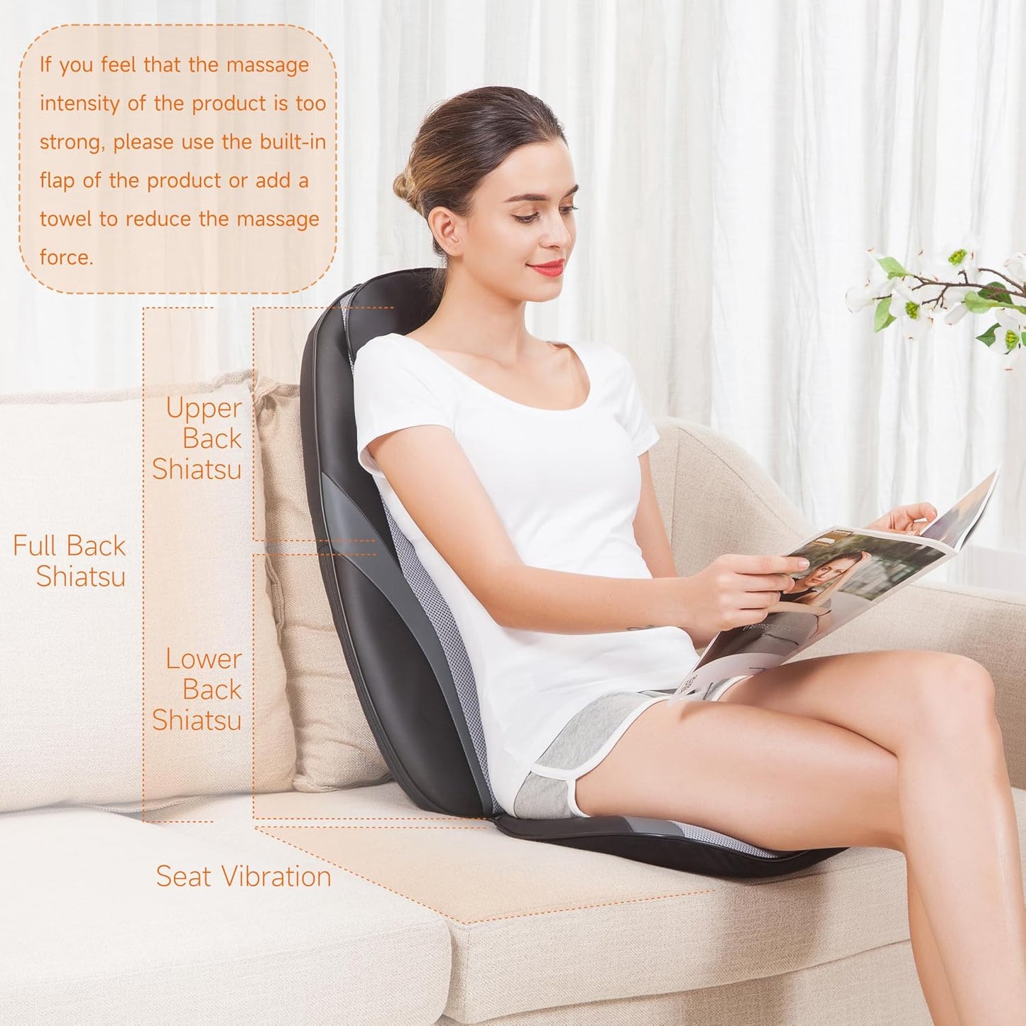 Snailax Shiatsu Back Massager with Heat, Deep Kneading Massage Chair Pad for Neck, Shoulders, Full Back & Waist, Adjustable Roller Massage Seat Cushion for Home Office, Pain Relief, Gift for Men Women