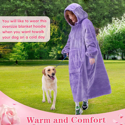 Wearable Blanket Sweatshirt Gifts for Women and Men, Warm and Cozy Giant Blanket Hoodie, Thick Flannel Blanket with Sleeves and Giant Pocket - Dark Gray