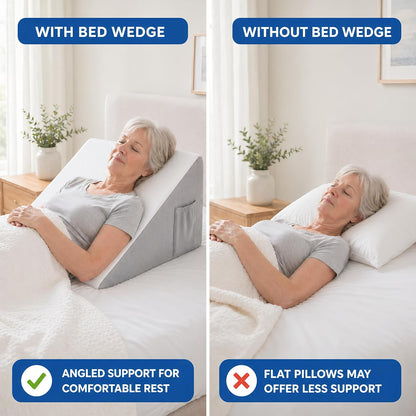 Bed Wedge Pillow, Foam Wedge Pillow for Sleeping, Reading, Sitting Up and Leg Elevation, 2 Piece Wedge Pillow Set