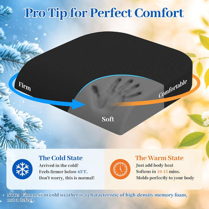 TranquilRelax Memory Foam Seat Cushion for Office Chair, 3-Inch, Black
