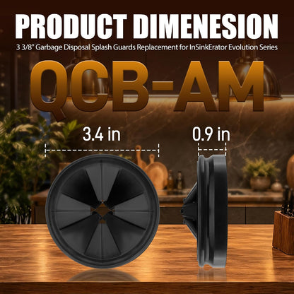 3 3/8" Garbage Disposal Splash Guard Replacement for InSinkErator Evolution | QCB-AM rubber Drain Insert, Sink Baffle, Garbage Disposer Accessories, Upgraded Removable Quiet Collar Drain Plugs, Black