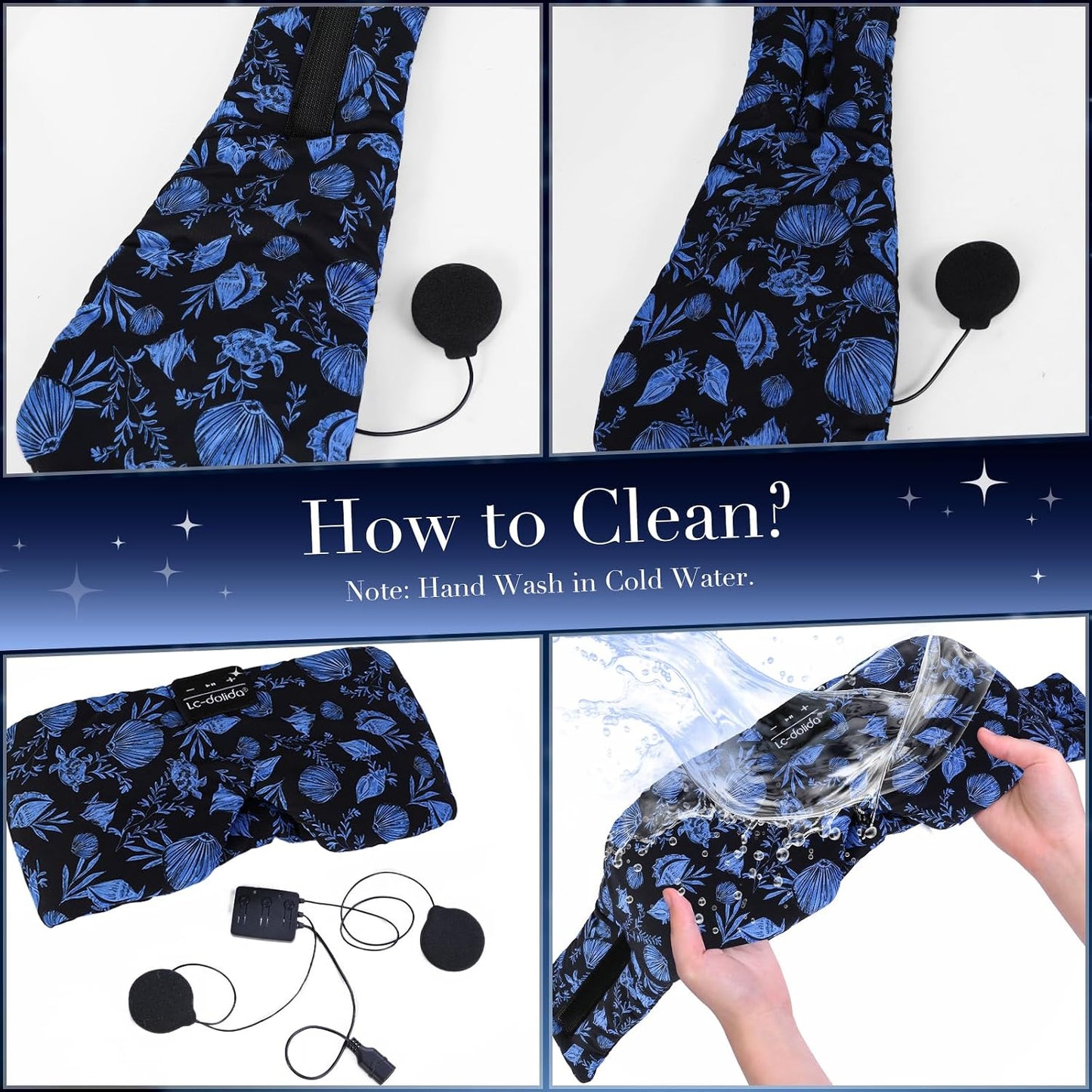 LC-dolida Sleep Mask with Bluetooth Headphones, Extra Large Silk Eye Mask for Sleeping Side Day Sleepers, Sleep Headphones Bluetooth 5.4 for Women Men with Thin Speaker, Blackout, Comfort, Microphone