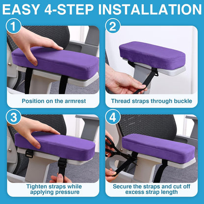Smiry Memory Foam Office Chair Armrest Pads, Non-Slip Armrest Cushion | Ergonomic Arm Rest Pads with Adjustable Buckles and Straps, Elbow Relief for Desk, Gaming & Wheelchair, Black, Set of 2