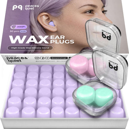 Peace&Quiet PQ Wax Ear Plugs for Sleeping - 50 Silicone Wax Earplugs