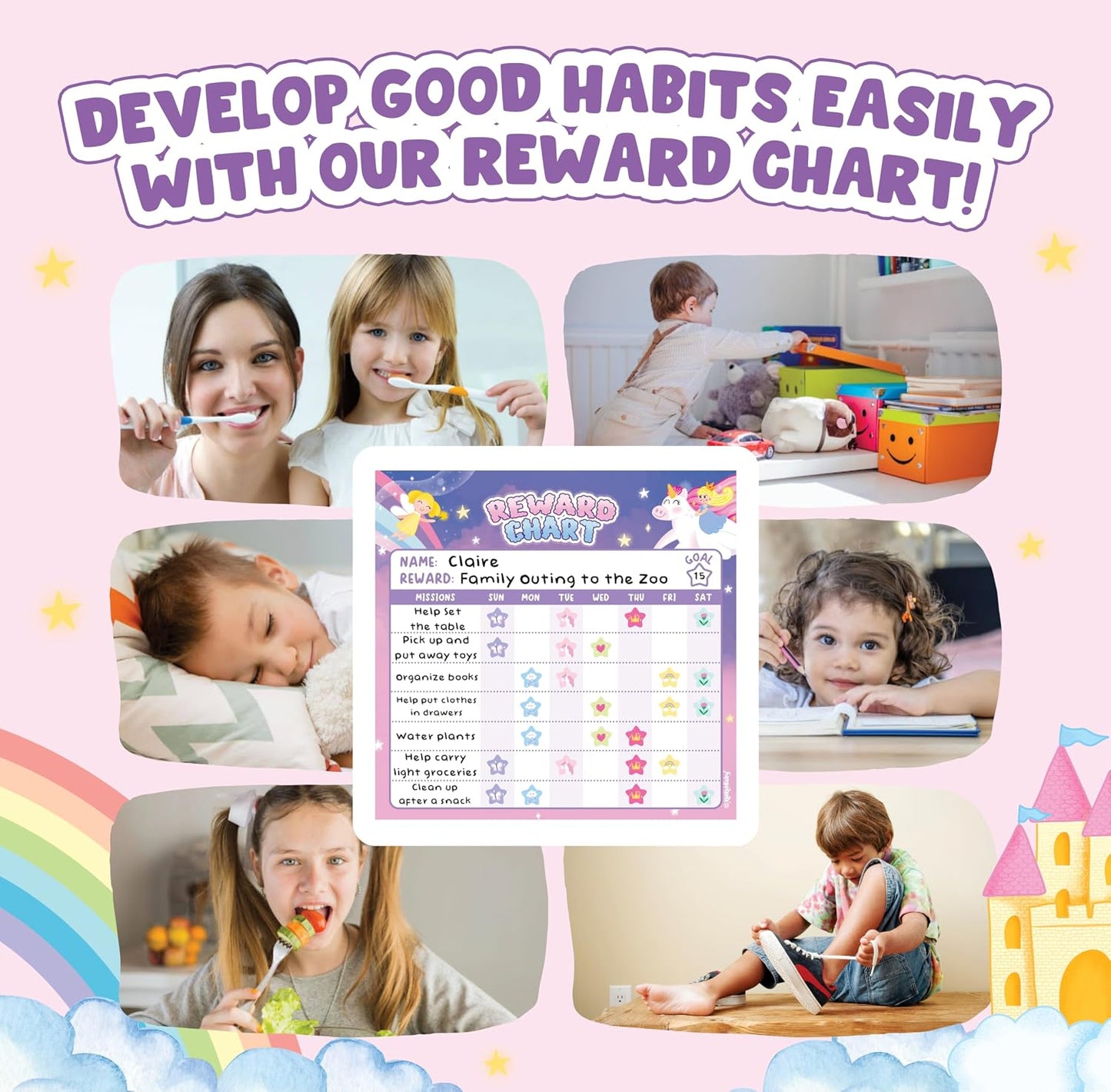 Magnetic Chore Chart for Kids – Dinosaur Reward Chart for Kids Behavior at Home & Classroom, Reusable Dry Erase Sticker Chart, Toddler Morning Routine Responsibility Board