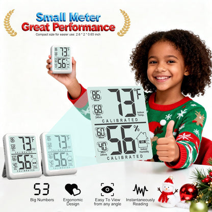 Room Thermometer Indoor Hygrometer, Temperature and Humidity Meter | W/ Battery, 24h Max/Min Record, Accurate Sensor, Fast Refresh, Easy to View, ℉/℃, Durable Kickstand, Compact, for Home Office