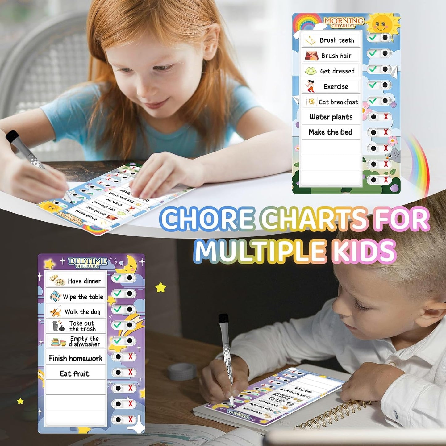 Chore Chart for Kids: Dry Erase to Do List, Morning/Bedtime Routine Chart, Magnetic Checklist, Toddler Visual Schedule, Daily Behavior Chart for Fridge