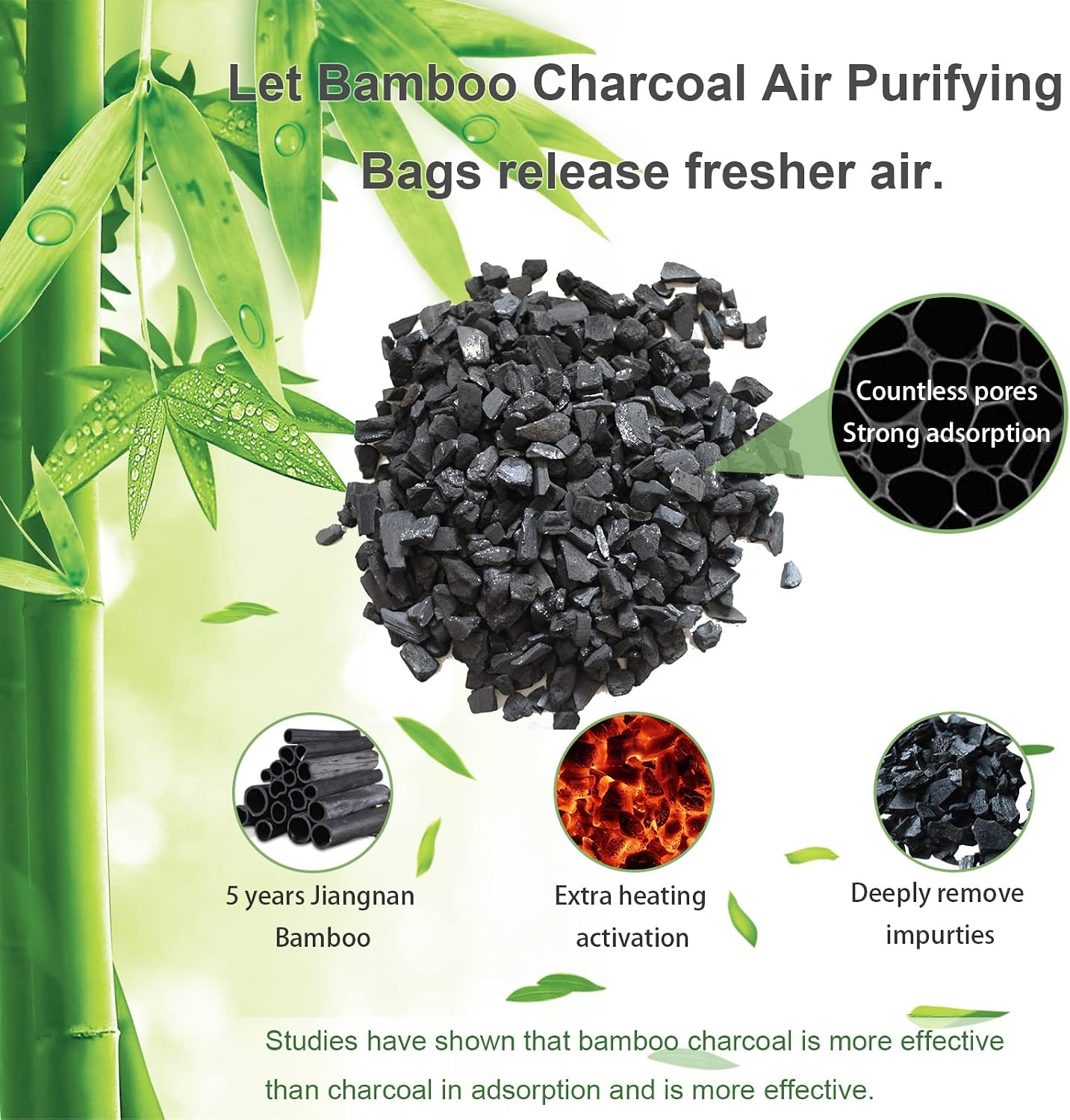 Charcoal Bags Odor Absorber (3x200g) Activated Bamboo Charcoal Air Purifying Bags Charcoal Odor Eliminating Bags for Home & Car Shoes, Closet, Pet -3 PACK
