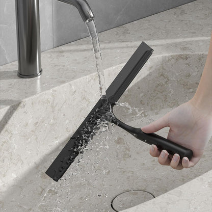 Shower Squeegee for Glass Doors, Stainless Steel Shower Squeegee for Bathroom, Window and Tiles, All-Purpose Squeegee with Adhesive Hook-10”, Chrome