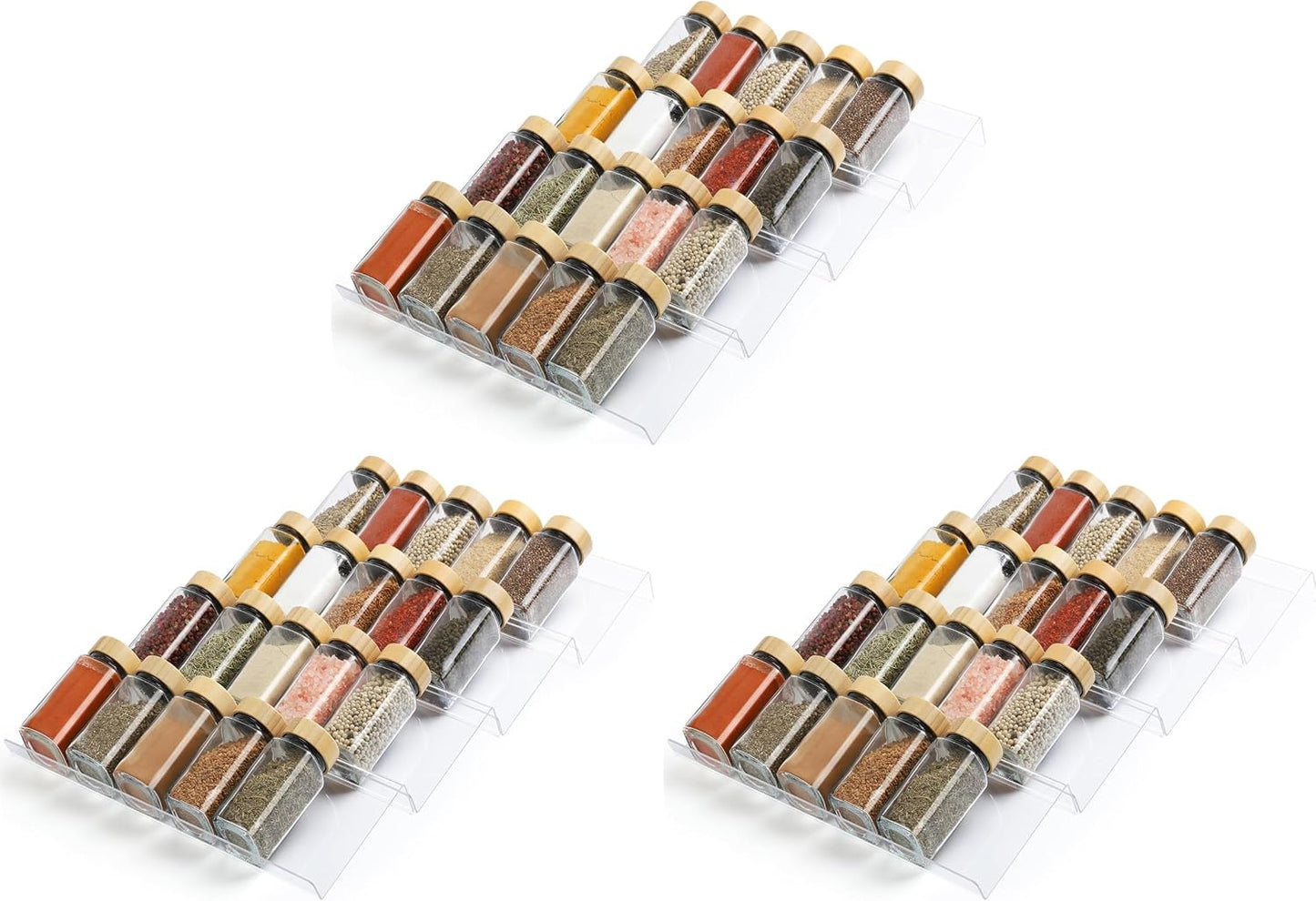 Spice Drawer Organizer 4 Tier, Acrylic Seasoning Organizer Rack, Large | Clear Spice Rack Tray, Kitchen Seasoning Jars Drawers Insert (Jars Not Included/ Expandable From 13" to 26")