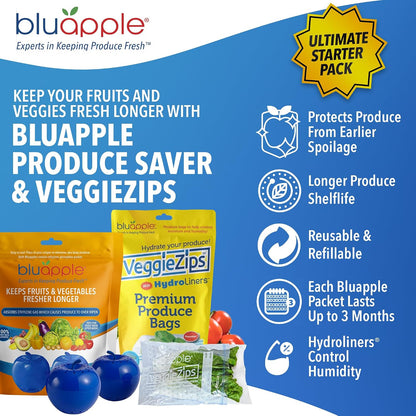 Bluapple Produce Saver Ethylene Gas Absorber - Fresh Fruit & Vegetable Storage for Refrigerator Crisper, Shelves & Fruit Bowls, Produce Keeper, Fruit Saver, Kitchen Must Haves, BPA-Free - 2-Pack