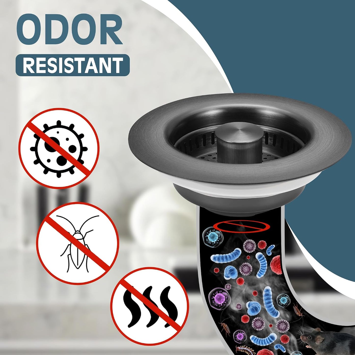 TGOSOMT Kitchen Sink Drain Strainer Stopper, Anti-Clog & Quick Drain | 3-IN-1 Design, Stainless Steel 304, Removable Strainer Basket, Corrosion & Scratch Resistant, Fits US Standard 3-1/2" Drain
