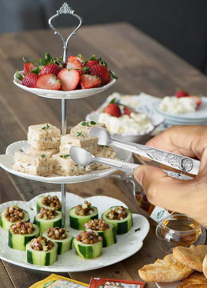HINMAY 6PCS Mini Serving Tongs 5-Inch Small Sugar Tongs (Silver) | Tiny Stainless Steel Kitchen Tong for Appetizers, Tea Party, Coffee Bar, Desserts