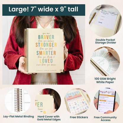 bloom daily planners Undated Chronic Illness Planner & Medical Journal - 12 Month Pain & Symptom Tracker, Mood & Medication Log, Appointment Organizer (7” x 9”) - Chronically Resilient