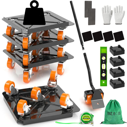 Heavy Duty Furniture Dolly 360 Rotate 5 Wheels 3000 Lbs Capacity 5.3x5.3 in | Furniture Movers with Green Wheels, Measure Tape & Leveler, Alloy Steel Furniture Lifter Tool for Smooth Home & Office Uses