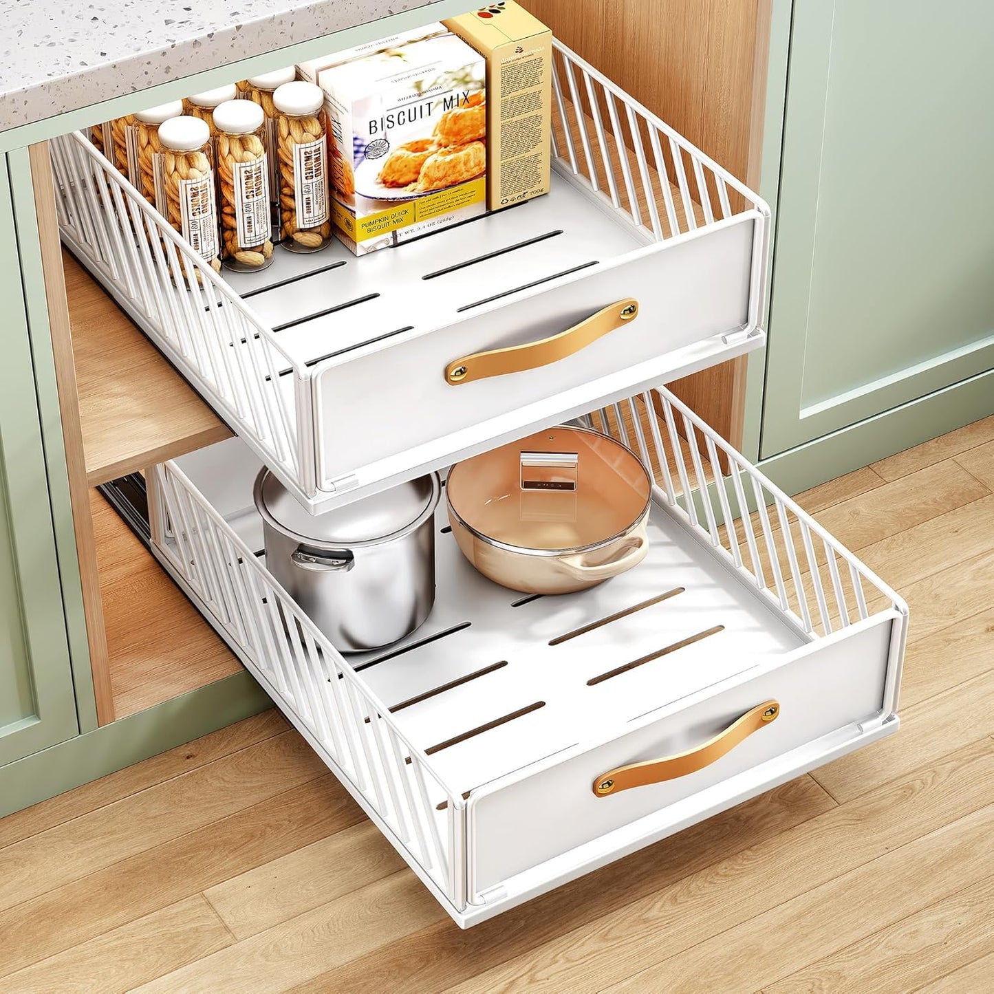 Pull out Cabinet Organizer,Heavy Duty Slide out Pantry Shelves Drawer Storage with Adhesive Nano Film,Sliding Mesh Cabinet Basket with Handle for Kitchen, Bathroom, Home, 11.8"W X 15.7"D X6.2"H,Black