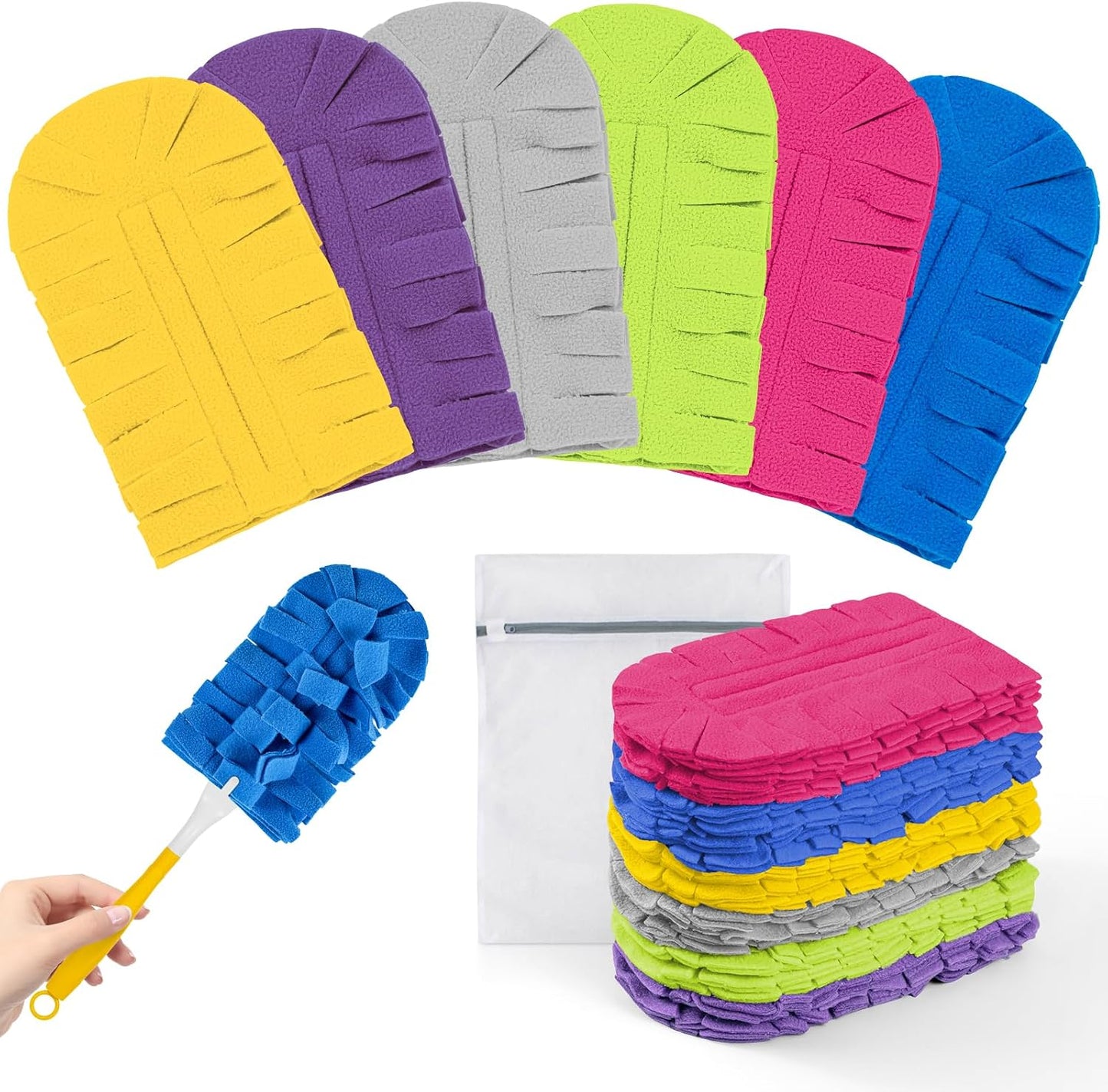 Reusable Duster Refills, Washable Duster for Swiffer (6 PCS) | Include 1 Handle & Laundry Bag, Microfiber Dusting Cloths for Cleaning Fan, Floor, Blind, Windows
