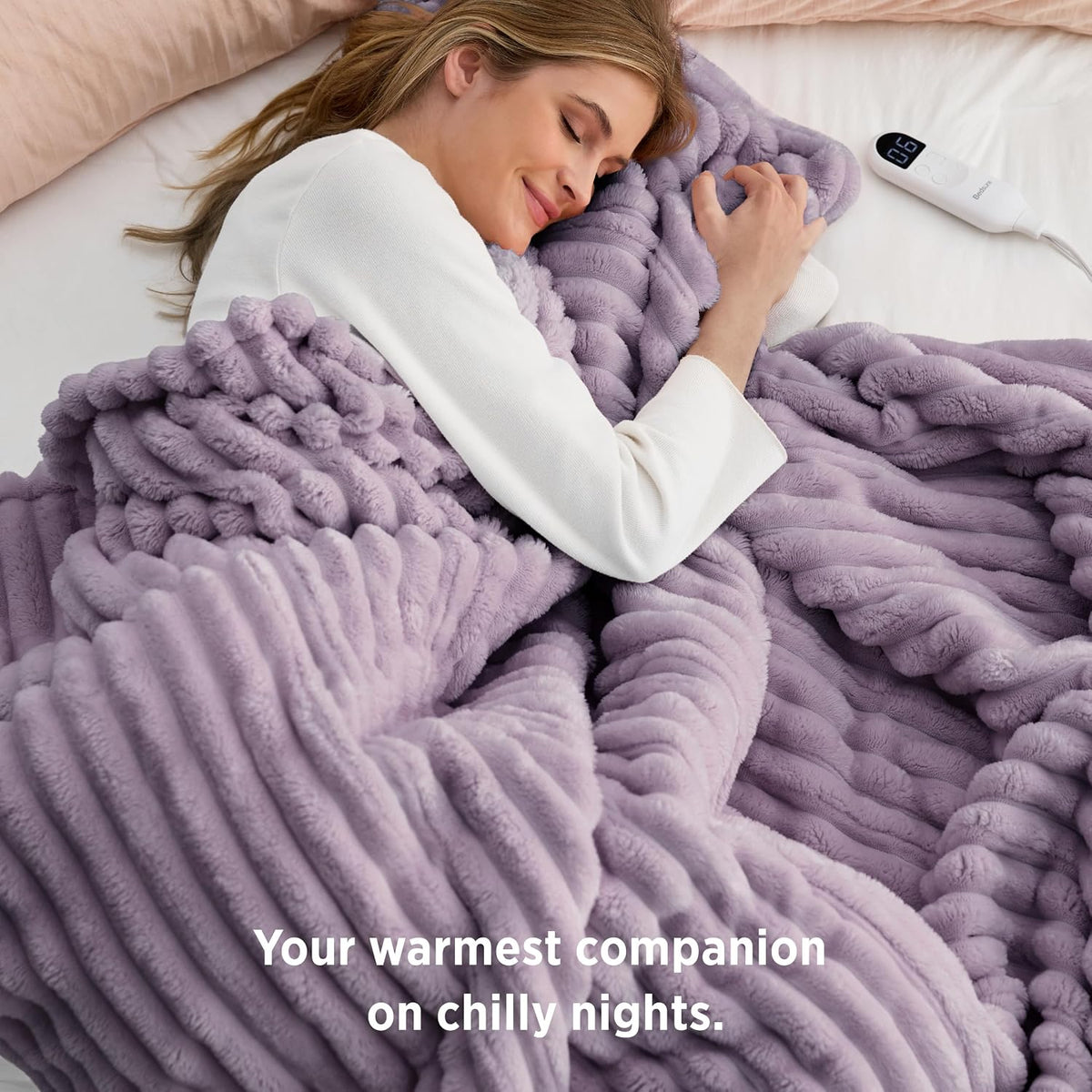 Bedsure Heated Blanket Electric Throw - Thick Striped Fast Heating Electric Blanket with Preheat Function, 6 Heat & 6 Timer (Up to 10H), 8H Auto Off, ETL Certified, Gifts for Women (50"x60", White)