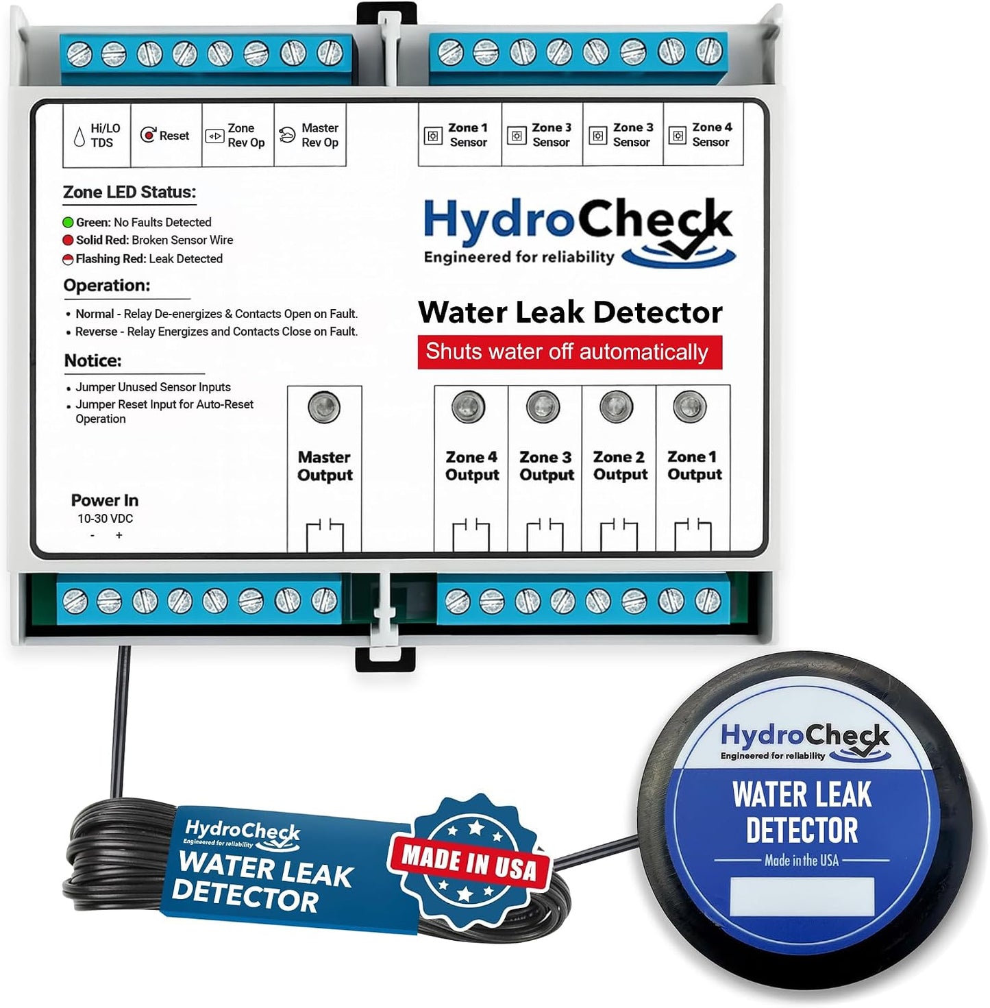 Water Sensor Alarm, Smart Water Leak Detector for Home & Basements | Made in THE USA | Automatic Flood Detectors and Water Alarm, Pure Water Capable (WaterWatcher)