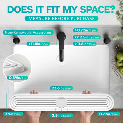 Stone Faucet Mat for Kitchen Sink – Diatomite Fast-Drying Stone Tray, Faucet Mat Sink Splash Guard, Decorative Sink Protector for Kitchen Bathroom Counter (Light Grey, 20''x3.9'')