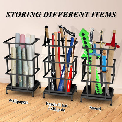 Alyoen Umbrella Holder for Entryway, Metal Umbrella Stand with Water Tray and Cane Holder, Adjustable Feet, 10.4 x 8.4 x 18.7 in, Suitable for Home, Office, and Shopping Mall (Black)