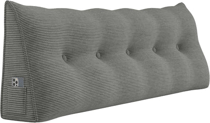 Headboard Wedge Pillows for Sitting Up in Bed Rest Adult，Triangular Upholstered Stuffed Reading Pillow for Sofa Couch Back Cushions Lumbar Body Support Dorm Bedroom（King，Corduroy Gray）
