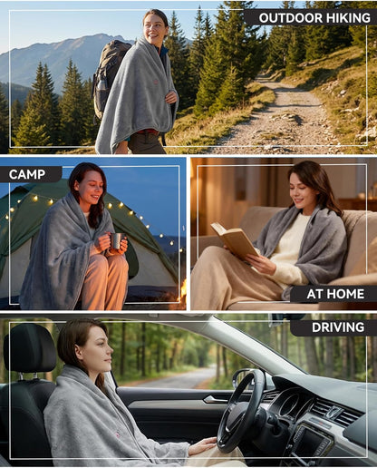 Cordless Heated Throw with Portable Battery Pack | Far Infrared USB Electric Blanket | Ultra-Soft Faux Rabbit Fur for Couches, Office, Camping & Travel