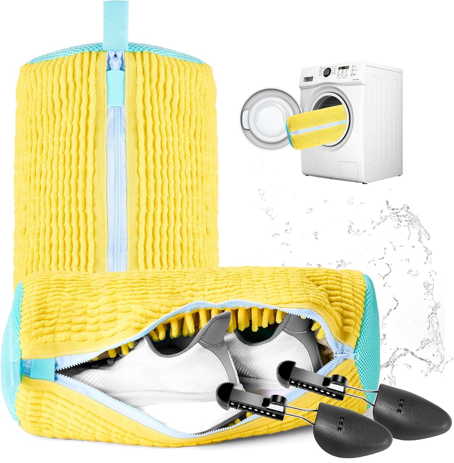 Shoe Washing Machine Bag, 4 Pcs Shoe Laundry Bag for Sneacker | With 4 Boot Stretcher (L 6-12.5 & S 5-10.5), Reusable,Durable Zipper,360°Deep Cleaning, Fit Most Shoes Types