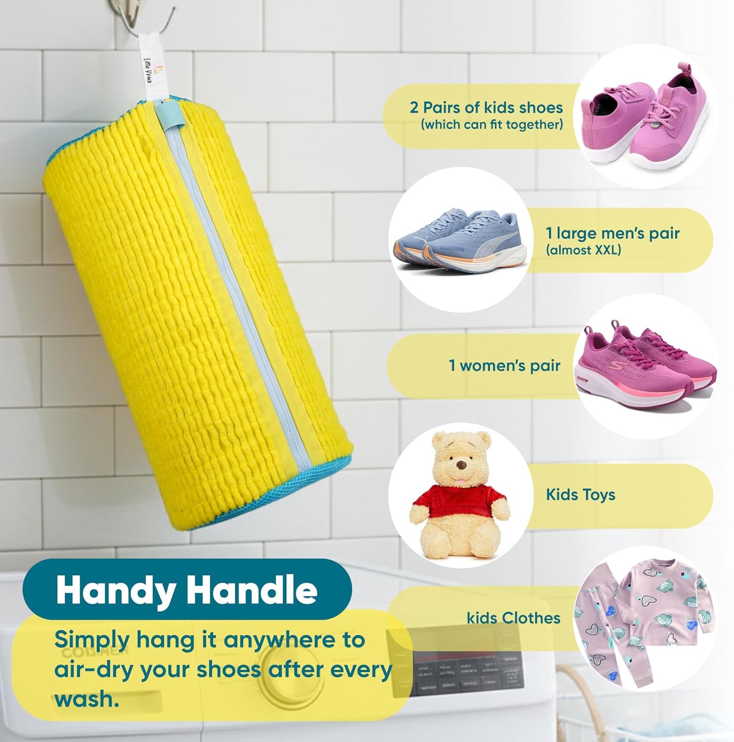 Shoe Washing Machine Bag - 2pcShoe Cleaning Bag for Sneakers, include 1 shoe brush,1 drying hook