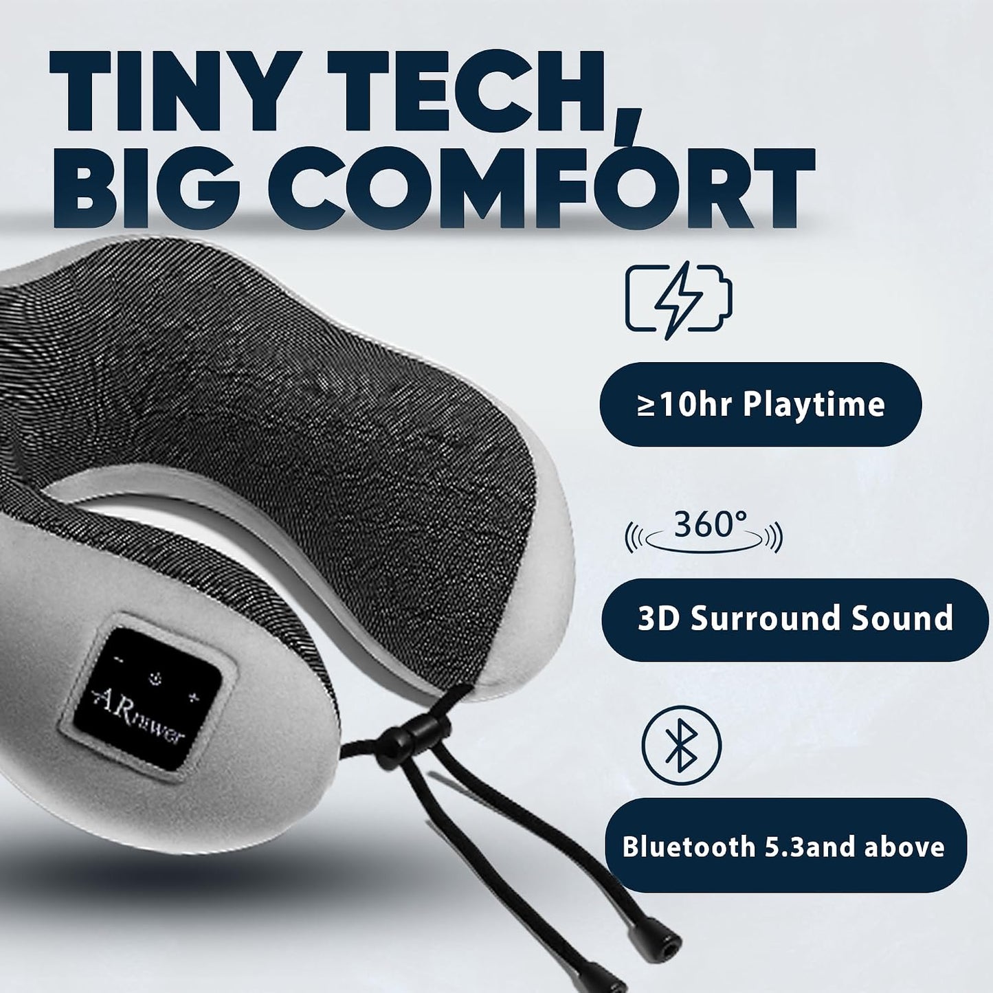 Bluetooth Music Semicircular Neck Pillow Wireless Bluetooth Speaker Suitable Airplane,Bus,Train,Car,Office,and Outdoor Camping for Sleeping, Resting The Best Travel Essentials. (Black)