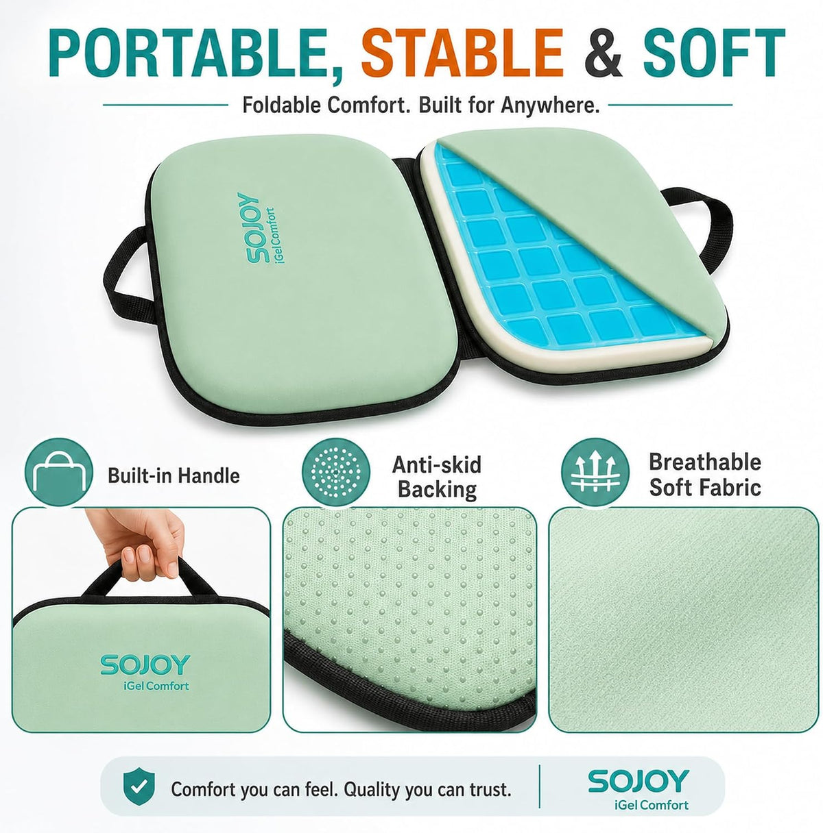 Sojoy iGelComfort 3 in 1 Foldable Gel Seat Cushion Featured with Memory Foam (A Must-Have Travel Cushion! Smart, Easy Travel Cushion) (Size: 18.5“ x 15" x 2")