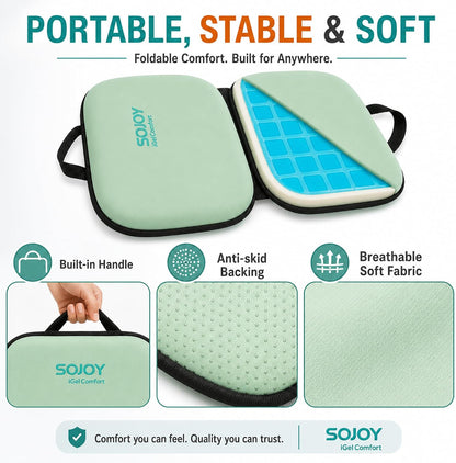 Sojoy iGelComfort 3 in 1 Foldable Gel Seat Cushion Featured with Memory Foam (A Must-Have Travel Cushion! Smart, Easy Travel Cushion) (Size: 18.5“ x 15" x 2")