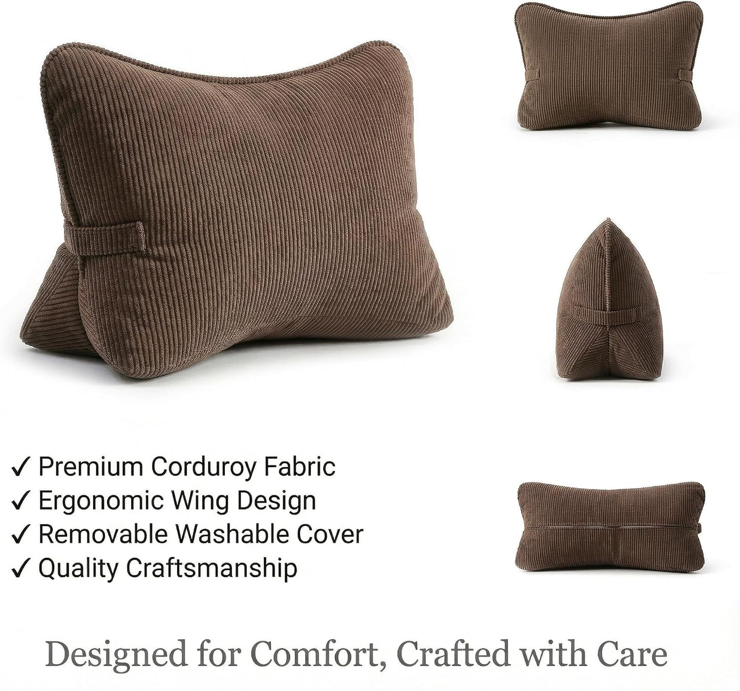 Pat. Pend. Corduroy Lumbar Support Back Pillow for Watching TV, Reading & Gaming, Ergonomic Triangle Support Cushion for Sofa, Armchair & Bed Sitting, Removable Washable Cover, Beige Gray