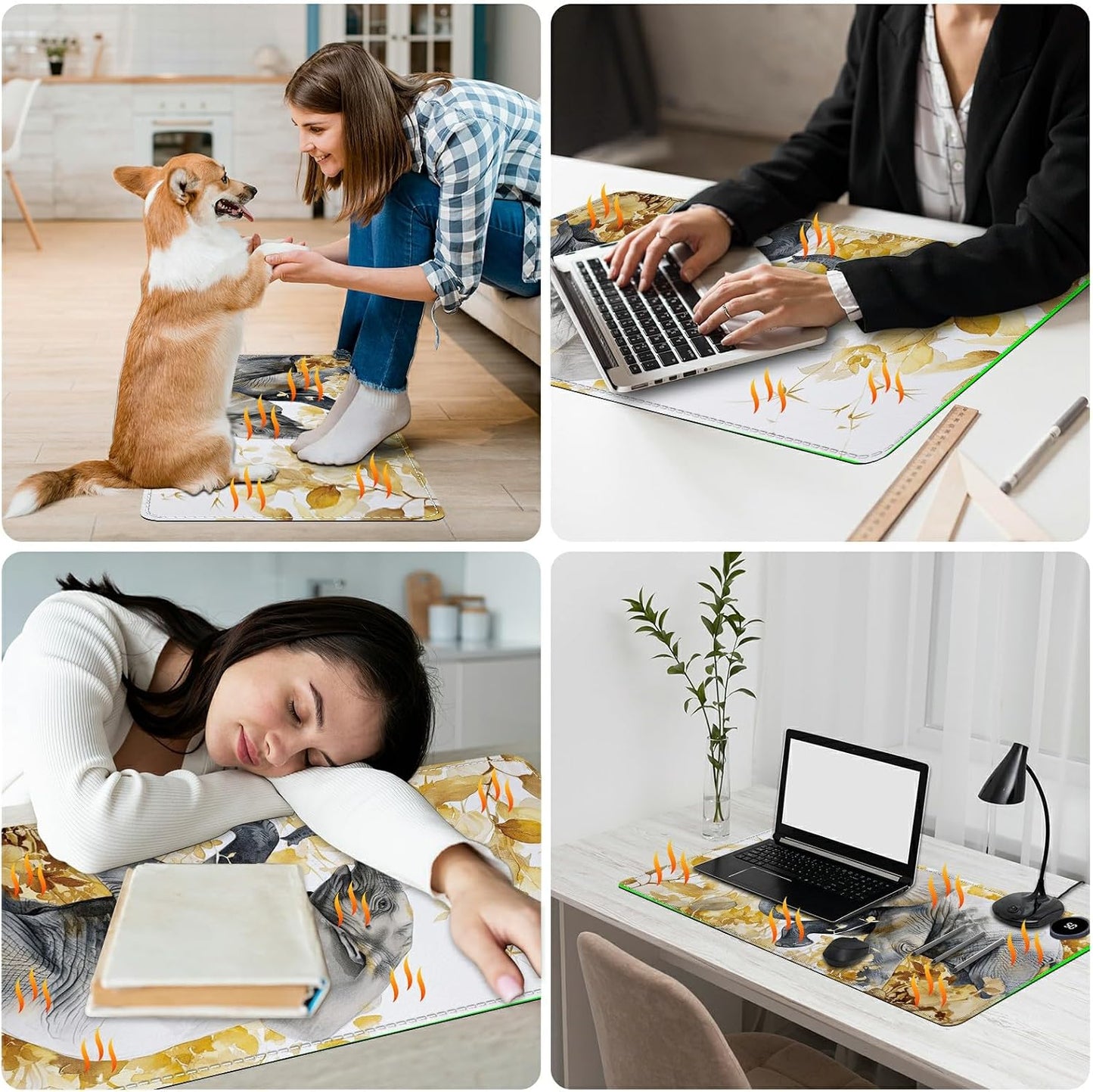 Heated Desk Pad Heated Large Mouse Pad, Electric Quickly Warm Desk Mat with 3 Levels Heating 3 Hours Auto Shut-Off, 31.5" x 13" Warm Gaming Mousepad Hand Foot Warmer, Baby Elephant
