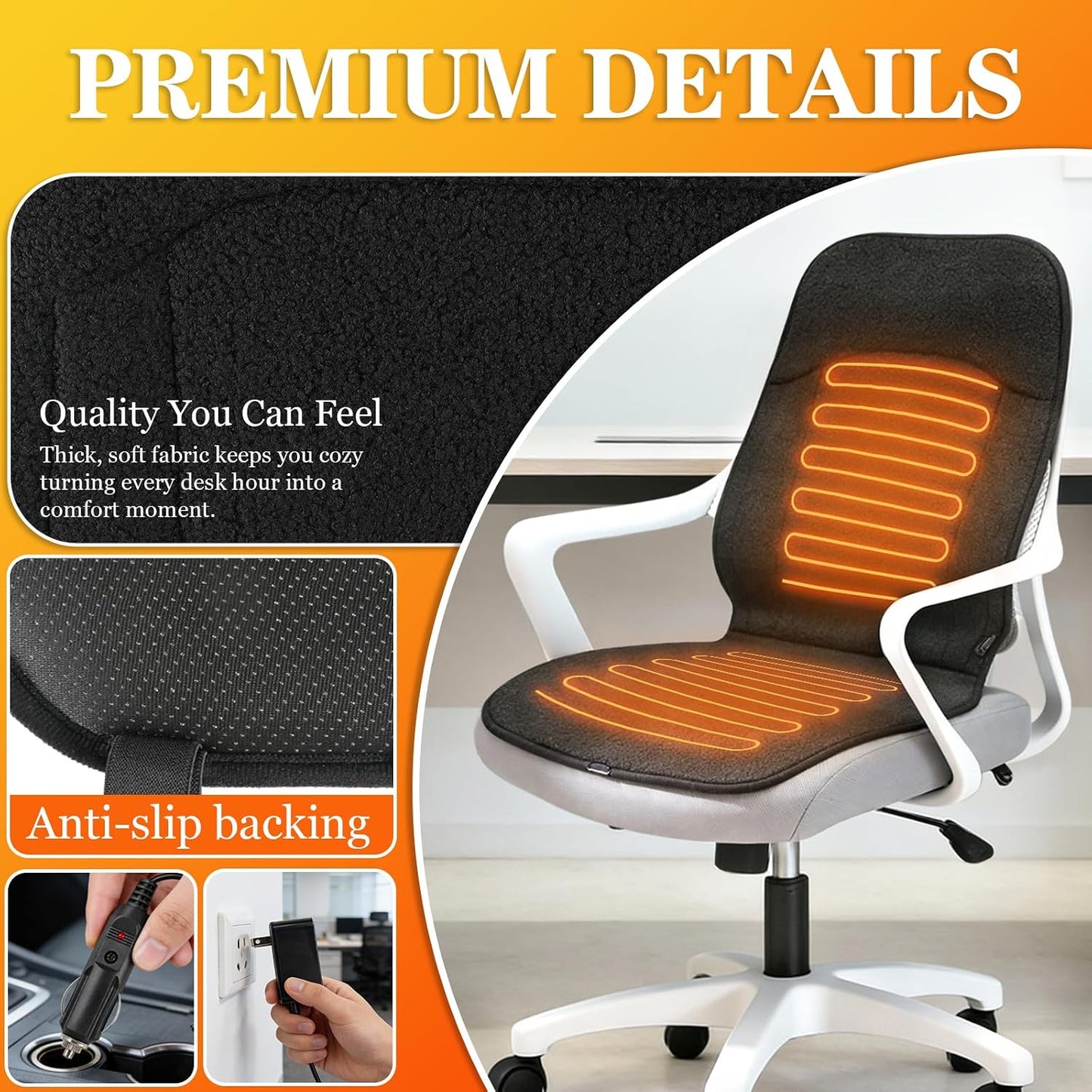 Black Heated Seat Cover Heated Seat Warmer for Pain Relief with 3 Levels | Black Heated Seat Cushion for Office Chair, Chair Seat Pad for Back, Waist, HIPS for Home Warm Winter Christmas Holiday Gift