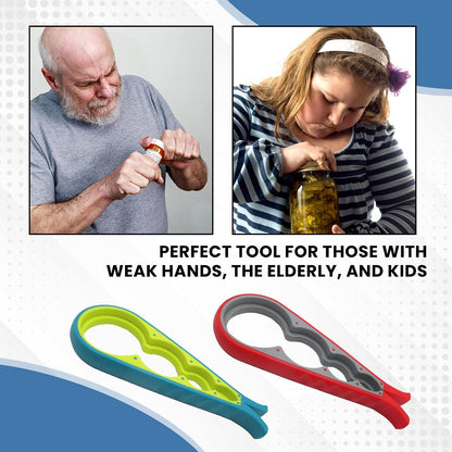Gadgetime USA 4 in 1 Jar and Bottle Opener -(2 pack) Non-slip, Kitchen tool - Easy to Use Multifunctional for Weak Hands Seniors, or Arthritis - (Blue and Red)