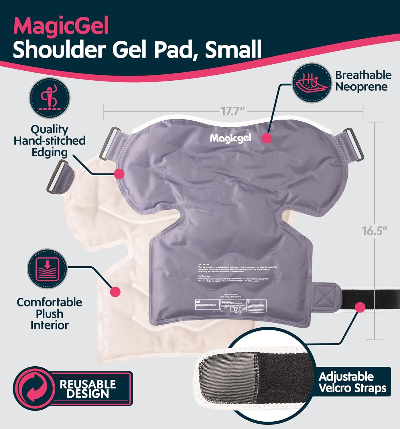Magic Gel Ice Pack | Reusable, Flexible & Long Lasting for Rotator Cuff Injuries, Bursitis and Swelling | Hot or Cold Therapy Compression Wrap for Left or Right Shoulder