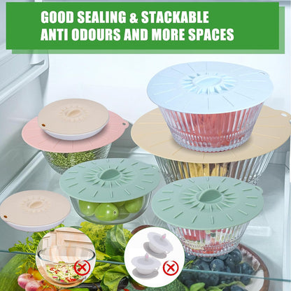 7 Pack Silicone Lids Microwave Splatter Cover, 5 Sizes Reusable Heat Resistant Suction Lids for Bowls Plates Pots Pans Oven Fridge, BPA Free, Ideal Mother's Gift