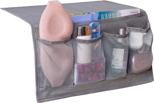 Houseify Slumber & Stow Hanging Bedside Caddy Organizer, 5 Pockets | Bed caddy, couch caddy, mesh storage for phones, tablets, remotes, books, glasses, bunk beds, RVs, dorm rooms, 10"x17.3"