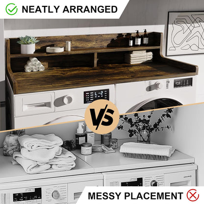 Washer Dryer Countertop, 54" x 27.55" 2-Tier Washer Dryer Topper with Edge, for Laundry Room Organization Oak