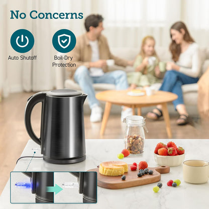 Cosori Stainless Steel Electric Kettle, Plastic-Free Interior, 1.5L, Black | Cool-Touch Double-Wall, Auto Shut-Off, Boil-Dry Protection, Tea Kettle, Hot Water Boiler, 1500W